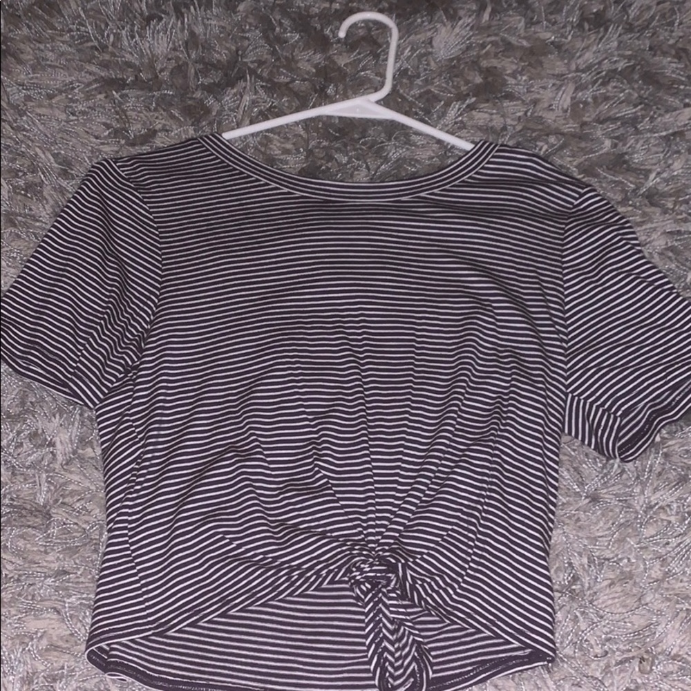 blue and white striped crop top
